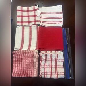 Set of 6 New and Used Red and White Dishcloths